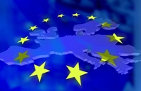 Europe map (blue cutout) with the EU 12 stars symbol